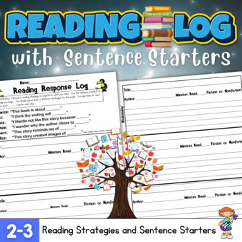 Reading Log - Reading Strategies Sentence Starters for Kids