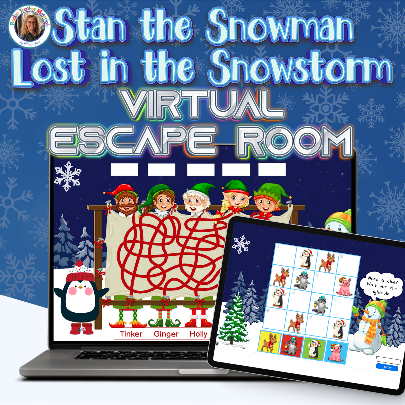 Stan the Snowman Digital Escape Room Winter Holidays FUN INTERACTIVE ADVENTURE !
