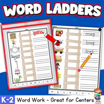 Word Ladders with Pictures for Primary Students - Paper/Pencil or Dry Erase Pens