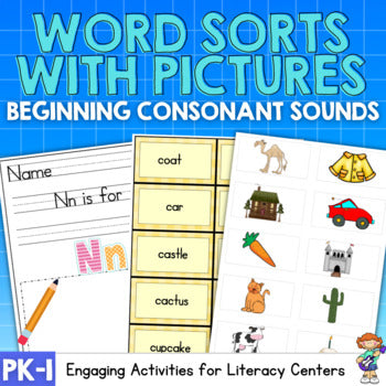 Word Sorts with Pictures-Beginning Consonant Letter Sounds Literacy Activities