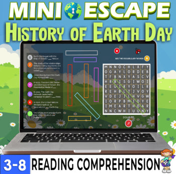 History of Earth Day Mini Digital Escape Reading Comprehension w Puzzle Quiz