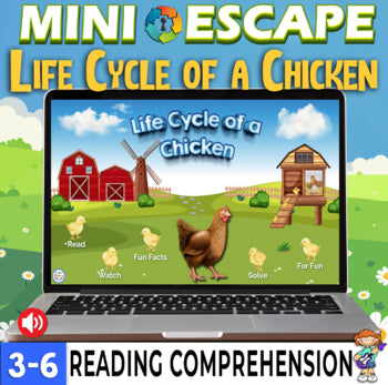 Life Cycle of a Chicken Mini Digital Escape Reading Comprehension w Puzzle Quiz