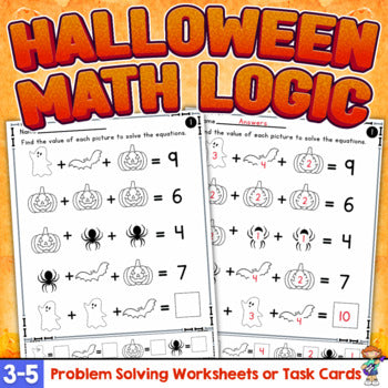 Halloween Math Logic Problems - Add, Subtract, Multiply, Divide to Problem Solve
